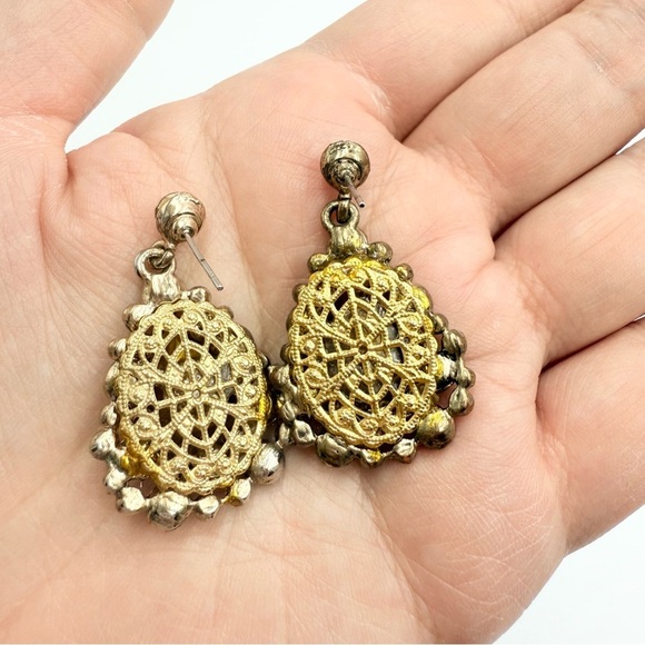 Multi Color Rhinestone Water Drop Earrings - Picture 4 of 5